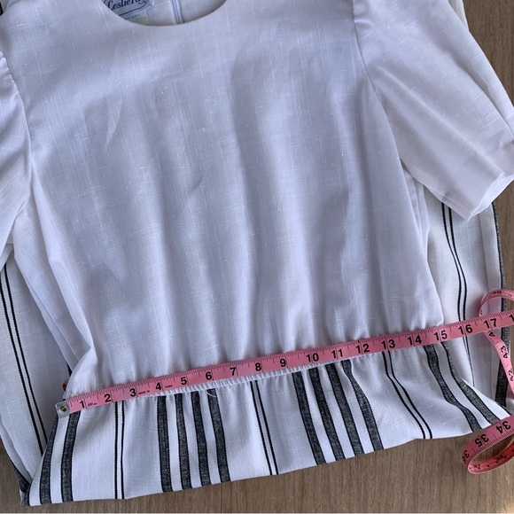 Vintage Dress 1970s striped With red and white Bow patterned sash Linen Feel - Picture 7 of 16